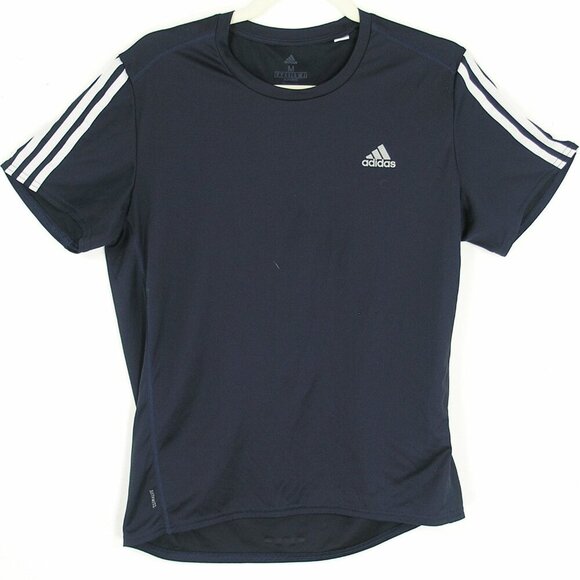 adidas Climalite Running Shirt Black w/ White Logo & Stitched Arm Stripes M - Picture 1 of 3